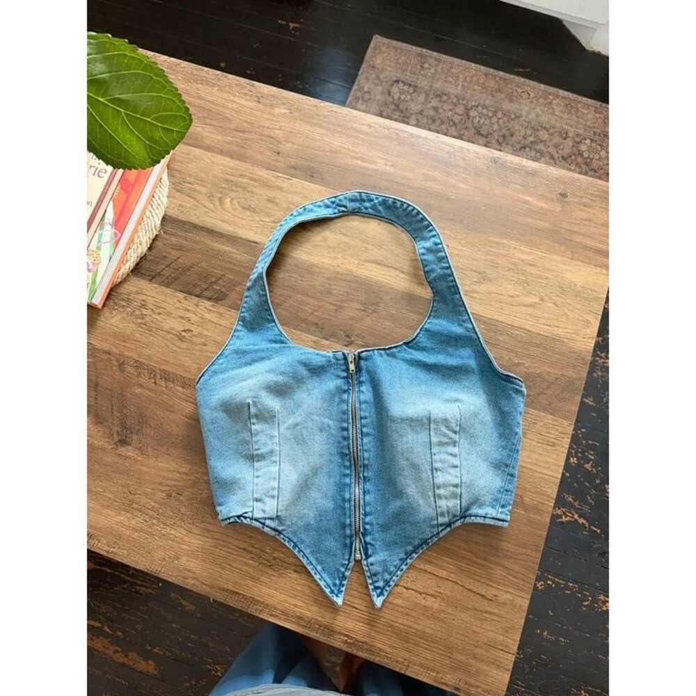 Fashion Nova denim corset halter top